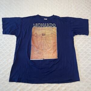 Leonardo Da Vinci Vintage 90s Roma Italian T Shirt 2XL runs small single stitch